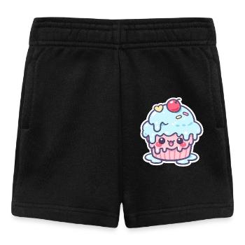 Cupcake Kawaii avec glaçage bleu - Short Bébé - noir - Devant