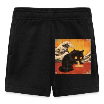 Japan Cat Ramen Noodles Retro Wave Pattern - Baby Shorts - black - Front