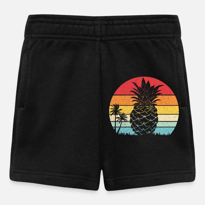 Coucher de soleil vintage rétro Retro Plage d’été Ananas - Short Bébé - noir