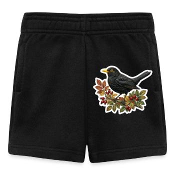 Native blackbird on rosehip branch - Baby Shorts - black - Front