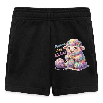 Komme was Wolle - Strickendes Schaf Wollknäuel  - Baby Shorts - Schwarz - Vorne