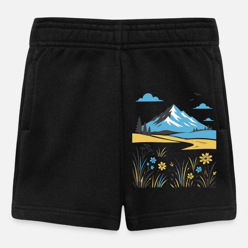 Mountain landscape with flowering meadows - Baby Shorts - black