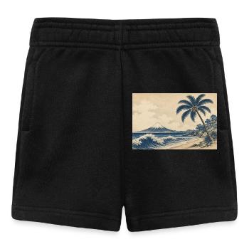 Fuji Coastal Woodcut Palm Beach - Baby Shorts - black - Front