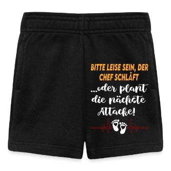 Bitte leise sein, der Chef schläft Babysprüche  - Baby Shorts - Schwarz - Vorne