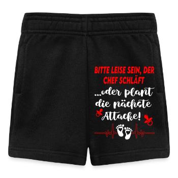 Bitte leise sein, der Chef schläft Babysprüche - Baby Shorts - Schwarz - Vorne