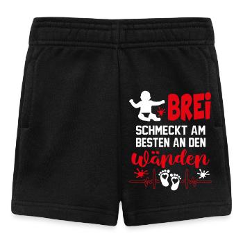 Brei essen Kleckern Hunger Babysprüche Lustig - Baby Shorts - Schwarz - Vorne