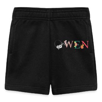 OWEN Namenskunst mit gestickten Blumen - Baby Shorts - Schwarz - Vorne