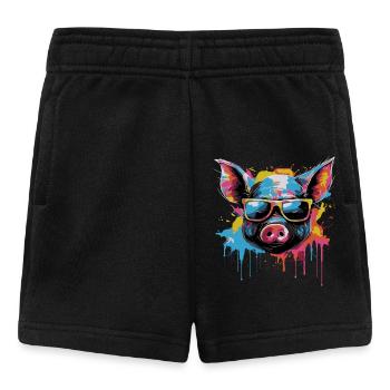 Funny piglet with sunglasses - Baby Shorts - black - Front