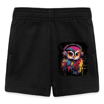 Lustige Eule hört Musik über Kopfhörer - Baby Shorts - Schwarz - Vorne