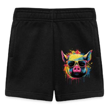 Funny piglet with sunglasses - Baby Shorts - black - Front