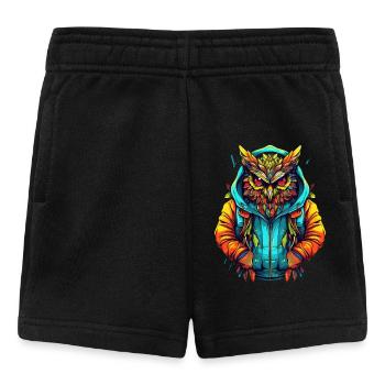 Bunte Eule Mit Kapuze In Urbanem Stil - Baby Shorts - Schwarz - Vorne