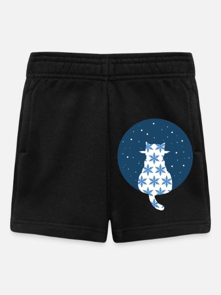 Cat watching snowflakes - Baby Shorts - black