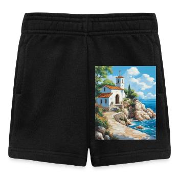 L’église chrétienne au bord de la mer en Grèce - Short Bébé - noir - Devant