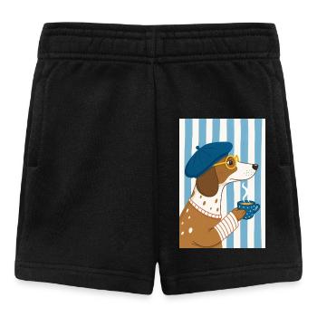 Chien chic café et béret - Short Bébé - noir - Devant