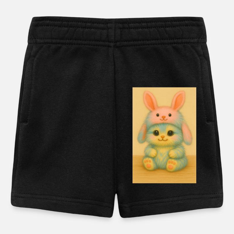 Duo de lapin en peluche pastel - Short Bébé - noir