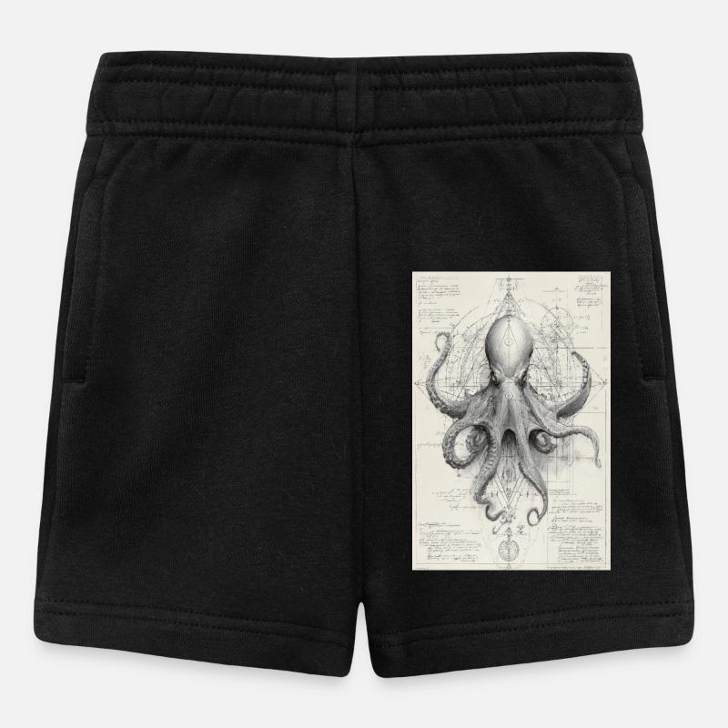 Geometric Octopus Blueprint - Baby Shorts - black