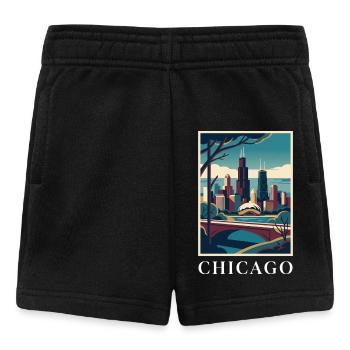 Chicago Illinois Poster Skyline Deco Vista - Baby Shorts - black - Front