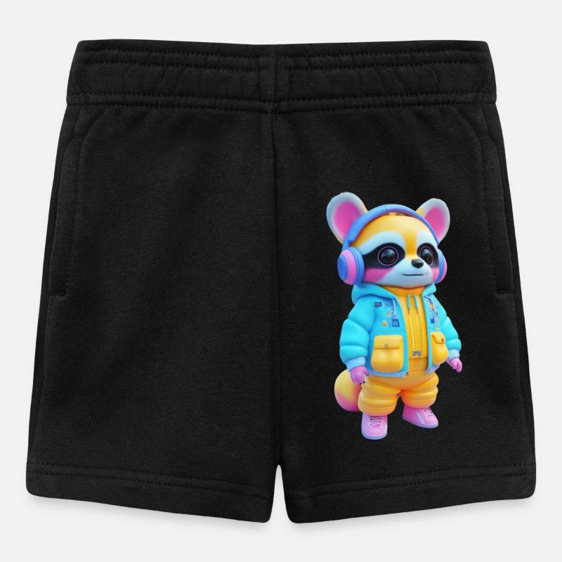 Waschbär mit Kopfhörern - Baby Shorts - Schwarz