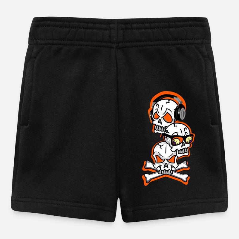 Battements de crâne avec écouteurs et os croisés - Short Bébé - noir