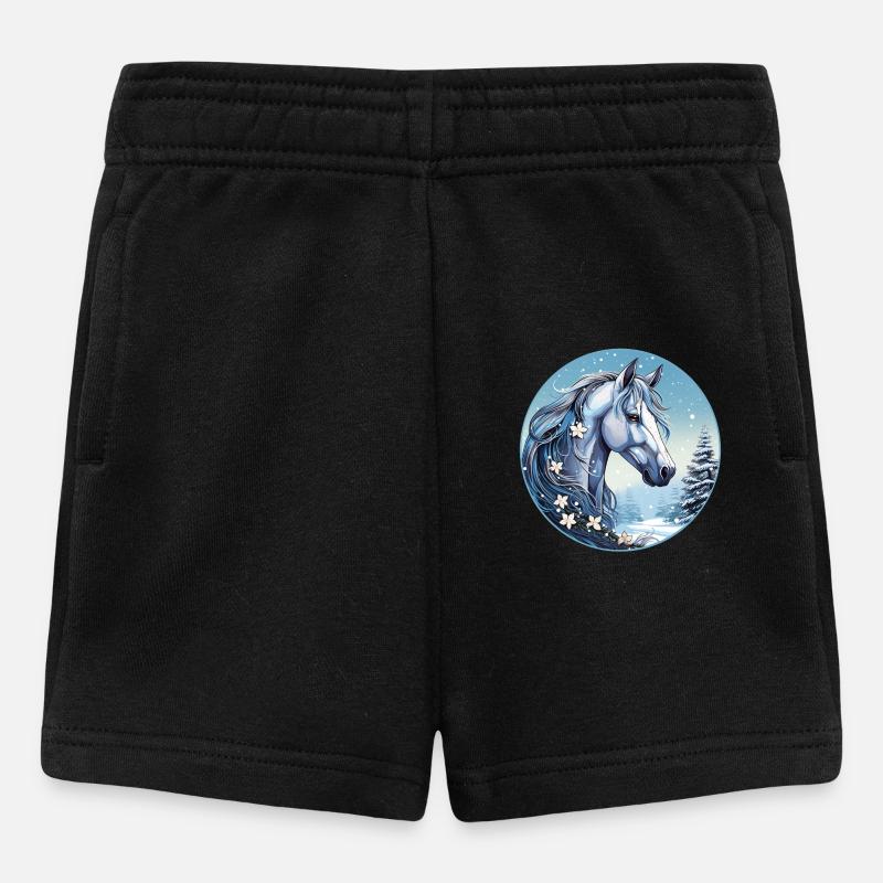 Pferd mit Schneeflocken - Baby Shorts - Schwarz