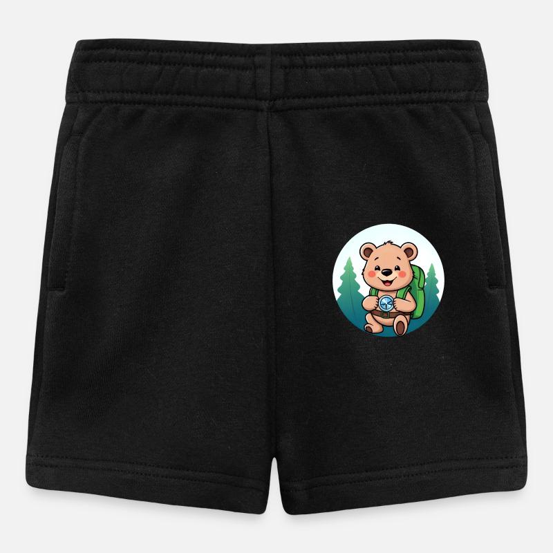 Cozy Bear Exploring Forest Path - Baby Shorts - black