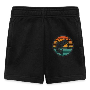 Retro Fishing Bass Jumping Sunset Badge - Baby Shorts - black - Front