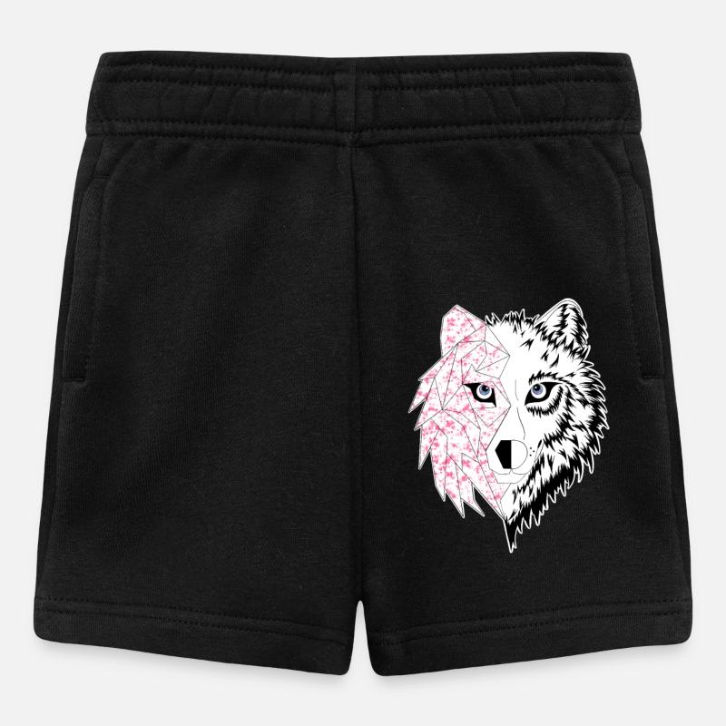 loup origami rose - Short Bébé - noir