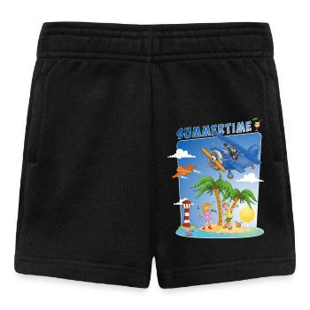 Sonne, Meer, Strand, Plane, Palmen, Insel - Baby Shorts - Schwarz - Vorne
