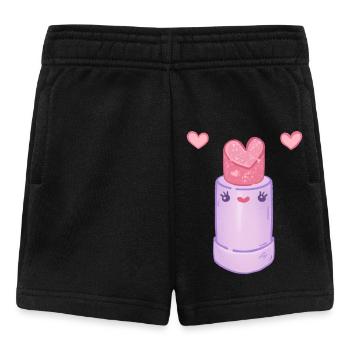Kawaii  Heart Pink Lipstick  - Baby Shorts - black - Front