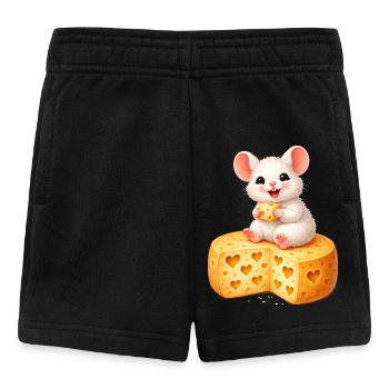Une souris mignonne sur du fromage avec des trous en forme de cœur - Short Bébé - noir - Devant