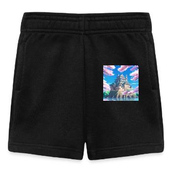 Château japonais entouré de cerisiers en fleurs - Short Bébé - noir - Devant