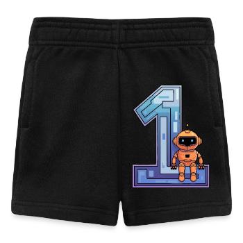 I'm 1 year first birthday with robot - Baby Shorts - black - Front