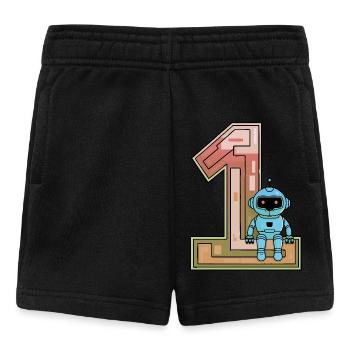I'm 1 year first birthday with robot - Baby Shorts - black - Front