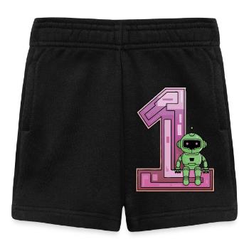 I'm 1 year first birthday with robot - Baby Shorts - black - Front