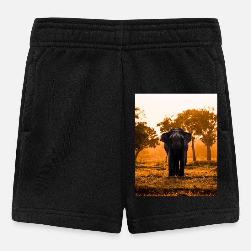 elephant-tree-sunset-sunrise - Baby Shorts - black