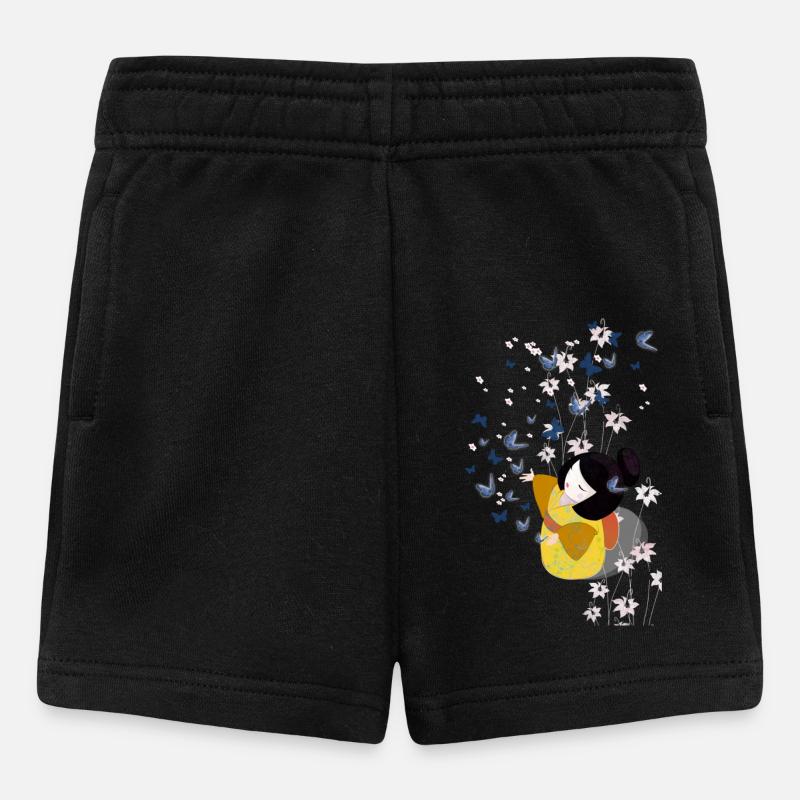 Kokeshi qui joue avec des papillons - Short Bébé - noir