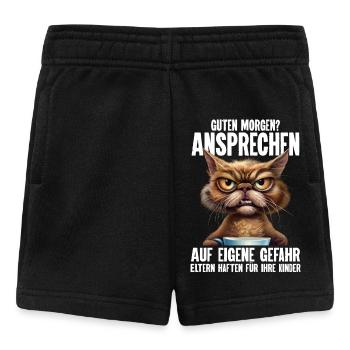 Katze Kaffee Morgenmuffel Bürohumor - Baby Shorts - Schwarz - Vorne