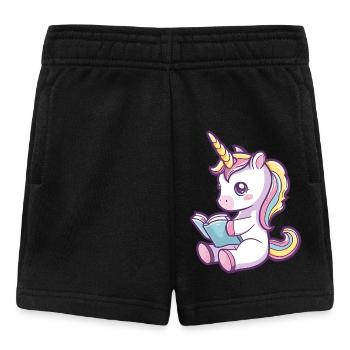 Mignon dessin animé licorne lisant un livre - Short Bébé - noir - Devant