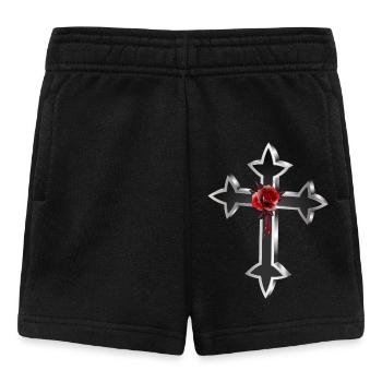 Croix gothique en argent noir avec rose rouge - Short Bébé - noir - Devant
