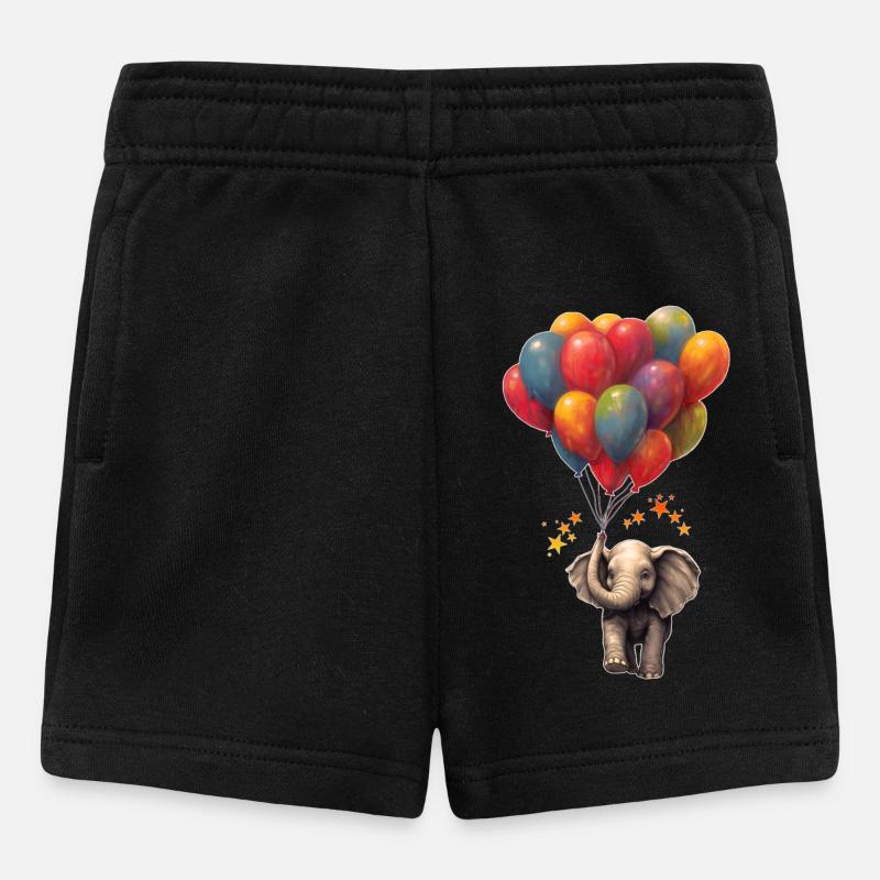 Elefant mit Luftballons - Baby Shorts - Schwarz