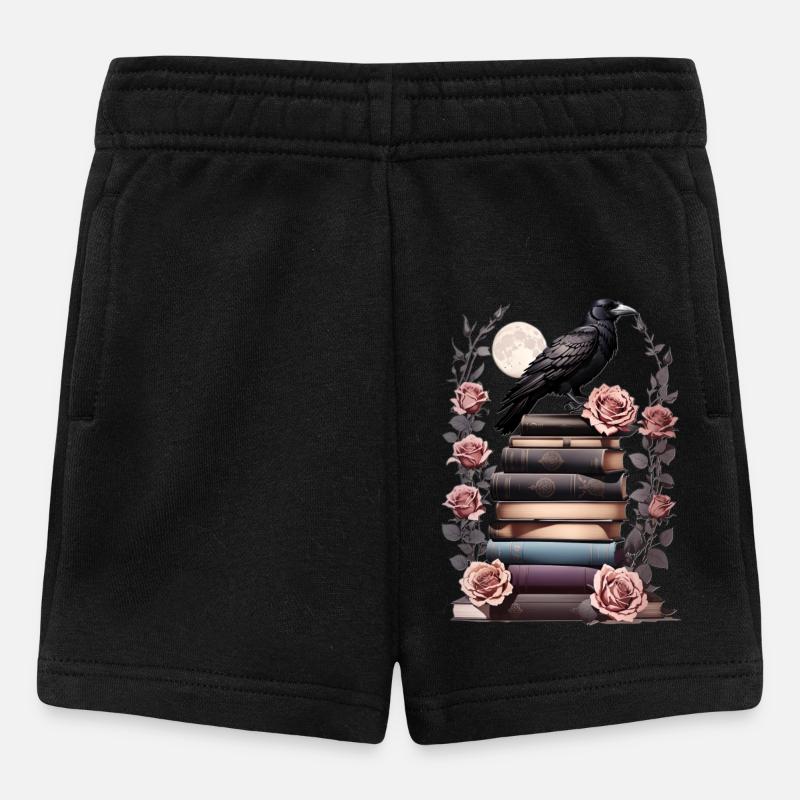 Bücherstapel mit Rabe - Baby Shorts - Schwarz