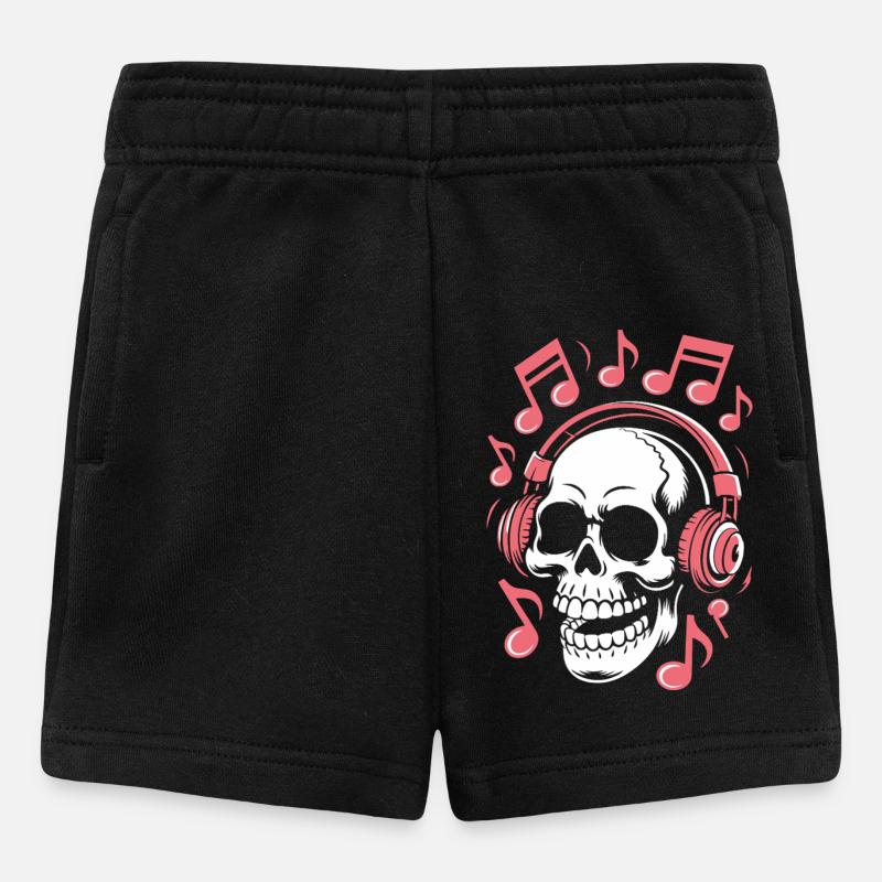 Crâne avec casque Musique Art - Short Bébé - noir