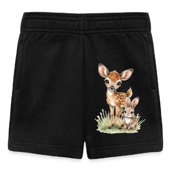 🦌🐰Rehkitz und Tender Bunny – Illustration - Baby Shorts - Schwarz - Vorne