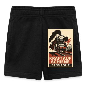 Railway: Power on rail: BR 50 rolls freight train - Baby Shorts - black - Front