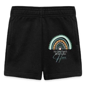Bauch zu Herz Regenbogen - Baby Body - Baby Shorts - Schwarz - Vorne