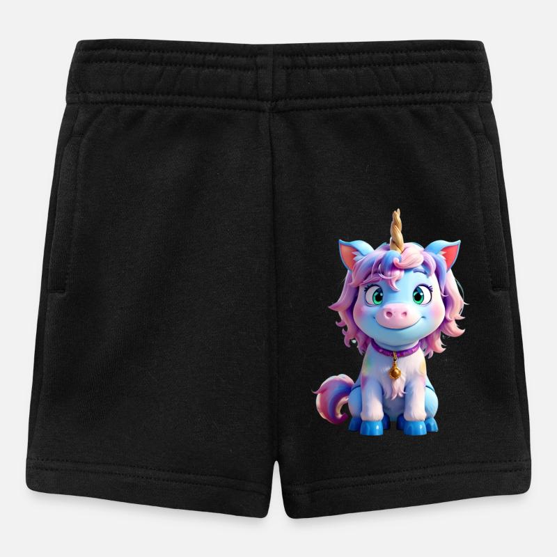 Buntes 3D-Einhorn - Baby Shorts - Schwarz