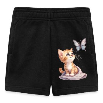 Kawaii Curious Kitten and Butterfly 🐱🦋 - Baby Shorts - black - Front