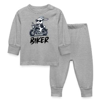 hase motorrad biker - Baby Schlafanzug - Grau meliert - Vorne