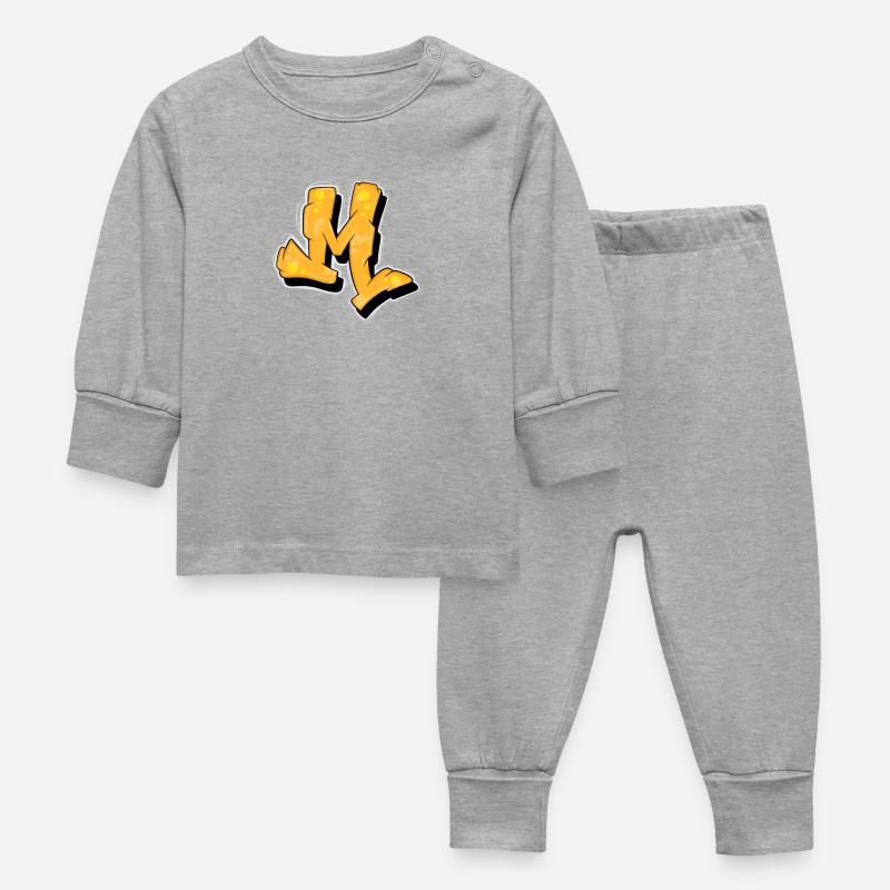 Logo des initiales graffiti jaunes. - Pyjama Bébé - gris chiné