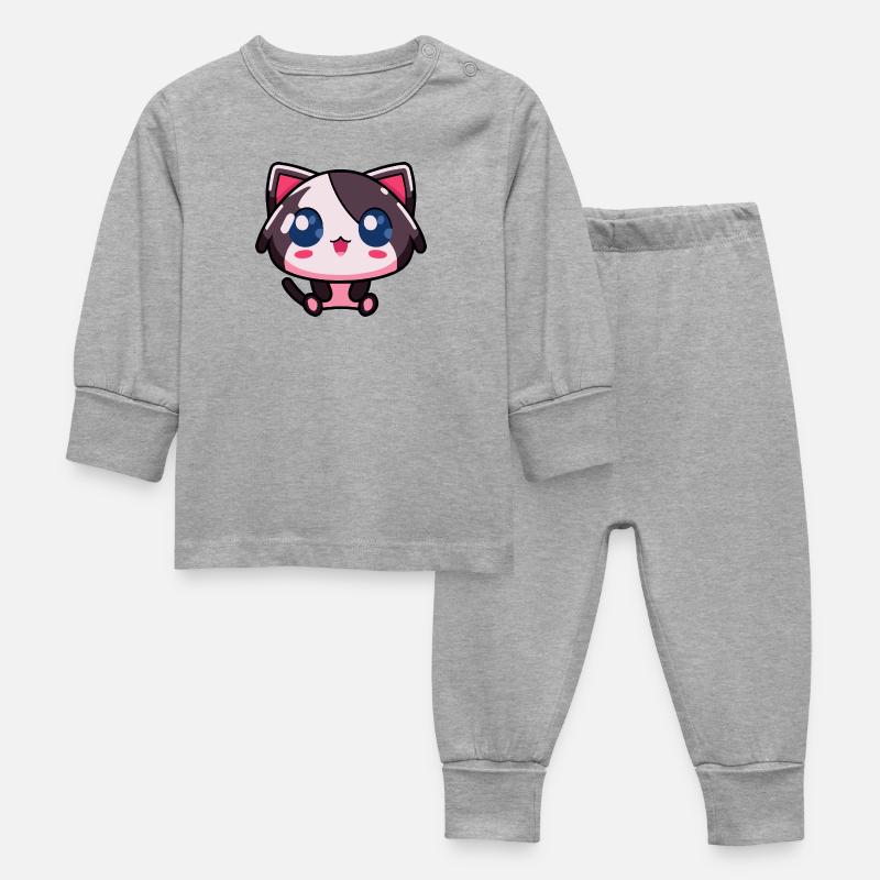 Kawaii Chibi Cat - Mignon chat rose d’anime - Pyjama Bébé - gris chiné